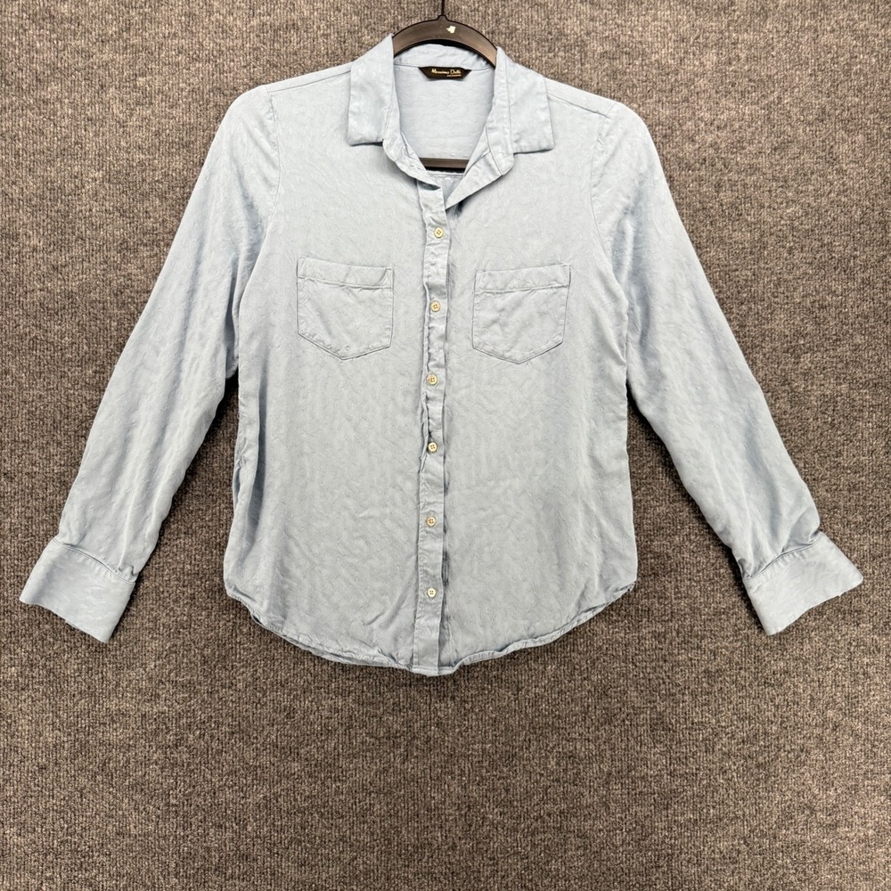 Massimo Dutti Shirt Womens 2 Blue Button Up Office Career Classic Old Money